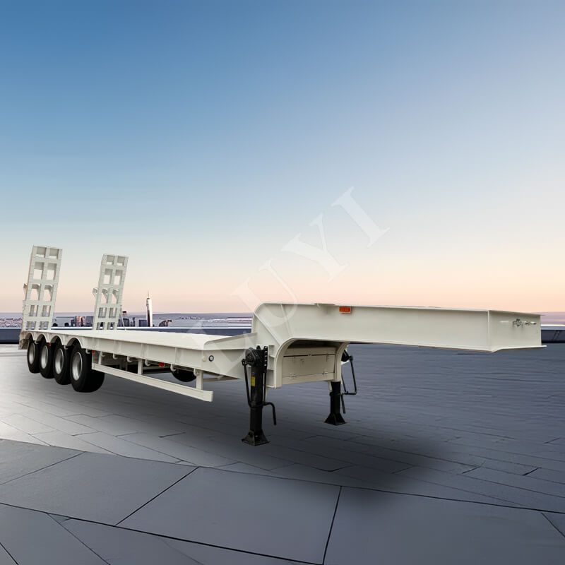 Тяжелый 4-осный низкорамный прицеп с механической лестницей для перевозки тяжелой техники